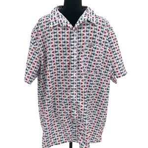 Columbia PFG Fishing Shirt Mens XXL White Red Blue Fish Print UPF 50 Americana